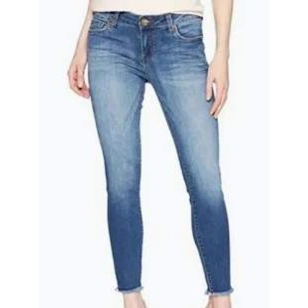 KUT from the Kloth Connie Skinny Crop Jeans Blue Frayed Hem Size 12